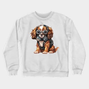 Cavalier King Charles Spaniel Dog Wearing Gas Mask Crewneck Sweatshirt